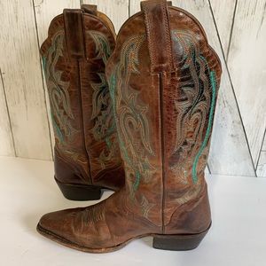 JB Dillon Boots Leather Turquoise Top Stitching